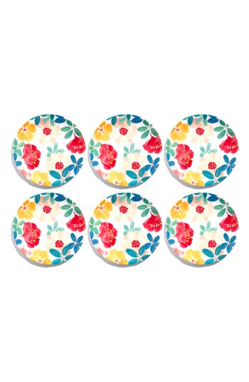 Tarhong Audrey Floral Set Of Six Melamine Plates In Multi