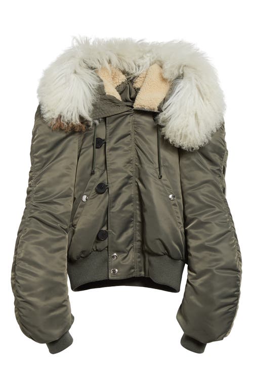 Shop Alexander Mcqueen Hooded Bomber Jacket With Genuine Shearling Trim In Cargo Green