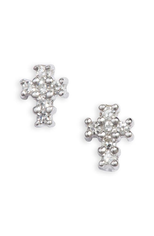 Meira T Diamond Cross Stud Earrings in White at Nordstrom