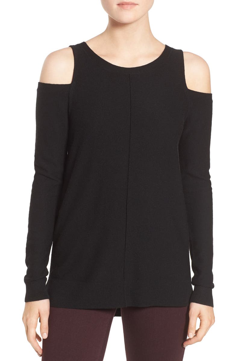 TROUVÉ Cold Shoulder Sweater, Main, color, BLACK