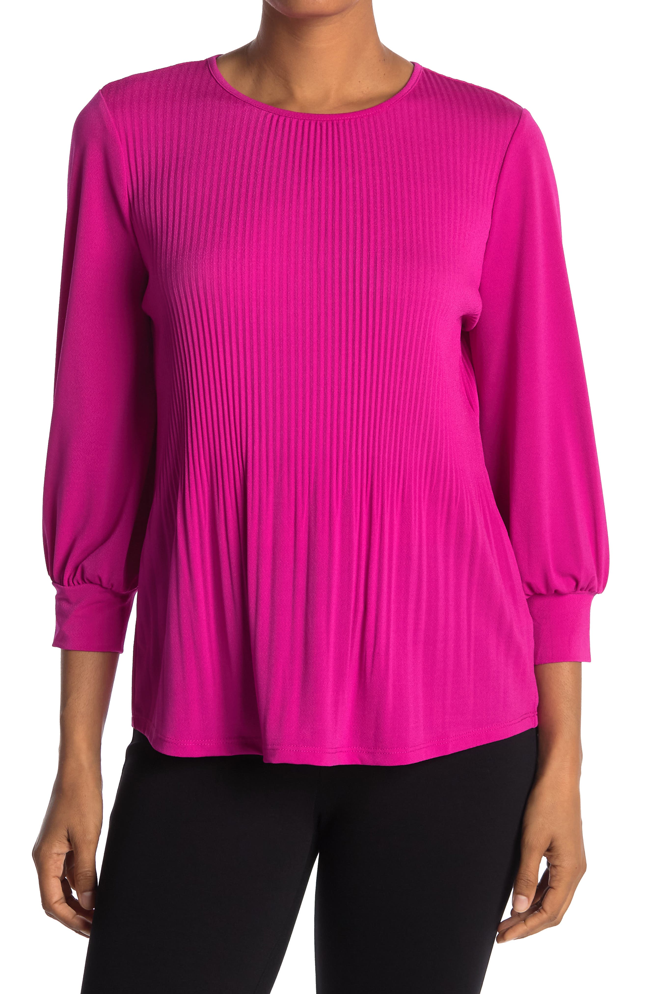 Adrianna Papell Solid Moss Crepe Pleated Top In Pinkflame