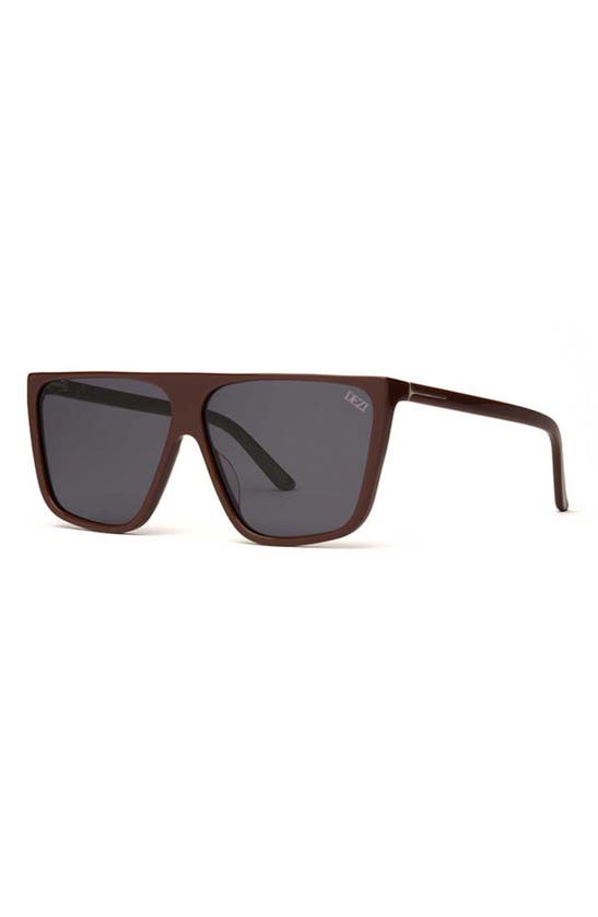 Shop Dezi Type B 63mm Oversize Flat Top Sunglasses In Chocolate / Dark Smoke
