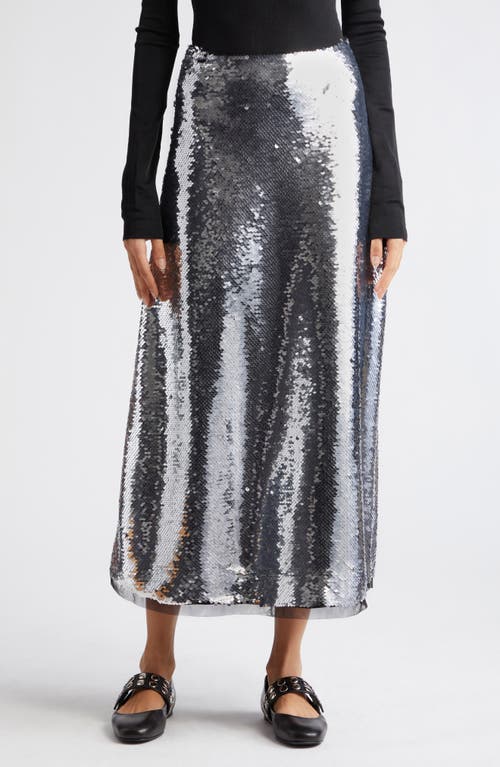 Sequin A-Line Maxi Skirt in Silver Black