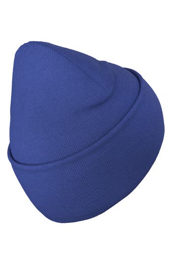 Adidas Originals Embroidered Logo Wide Cuff Beanie In Semi Lucid Blue/black/white