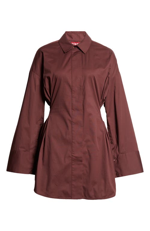 Shop Staud Cindy Long Sleeve Stretch Cotton Shirtdress In Merlot