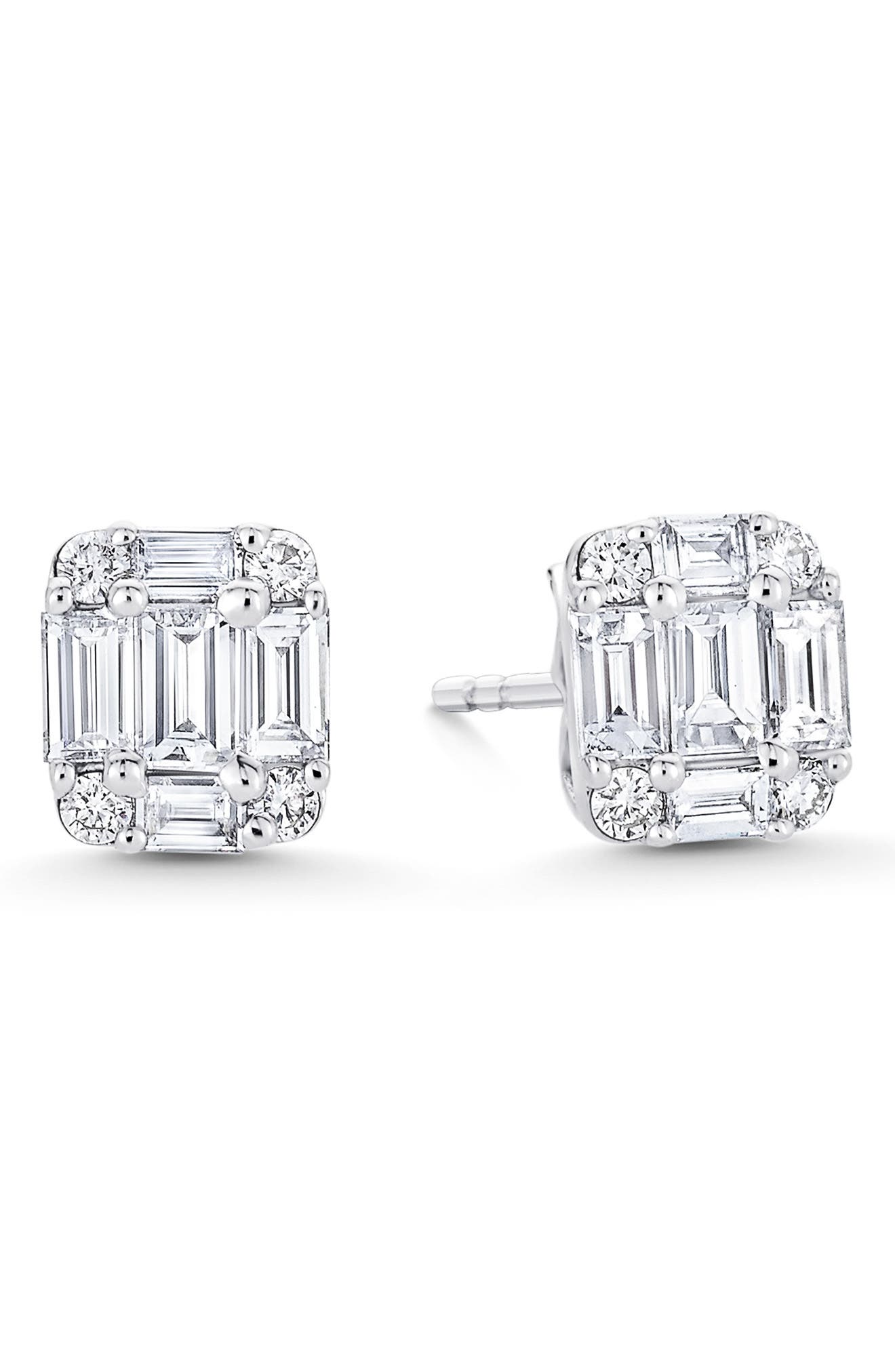 illusion emerald cut diamond earrings