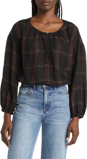 Madewell plaid peasant store top