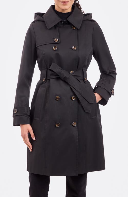 Shop London Fog Cotton Blend Trench Coat In Black