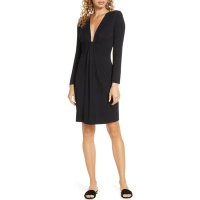 Fraiche By J Plunge Neck Long Sleeve Knit Dress, Black