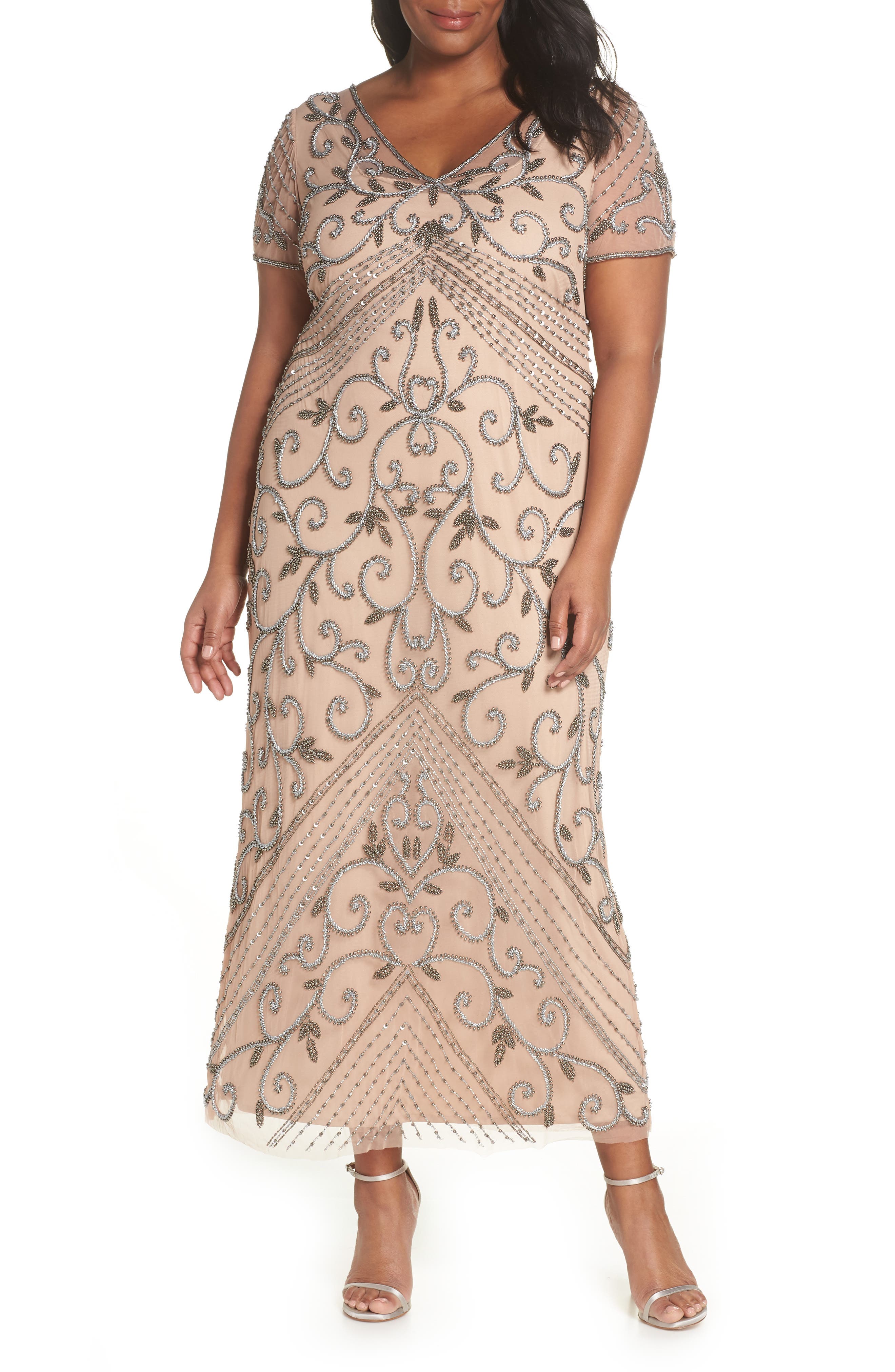 pisarro nights beaded longline gown