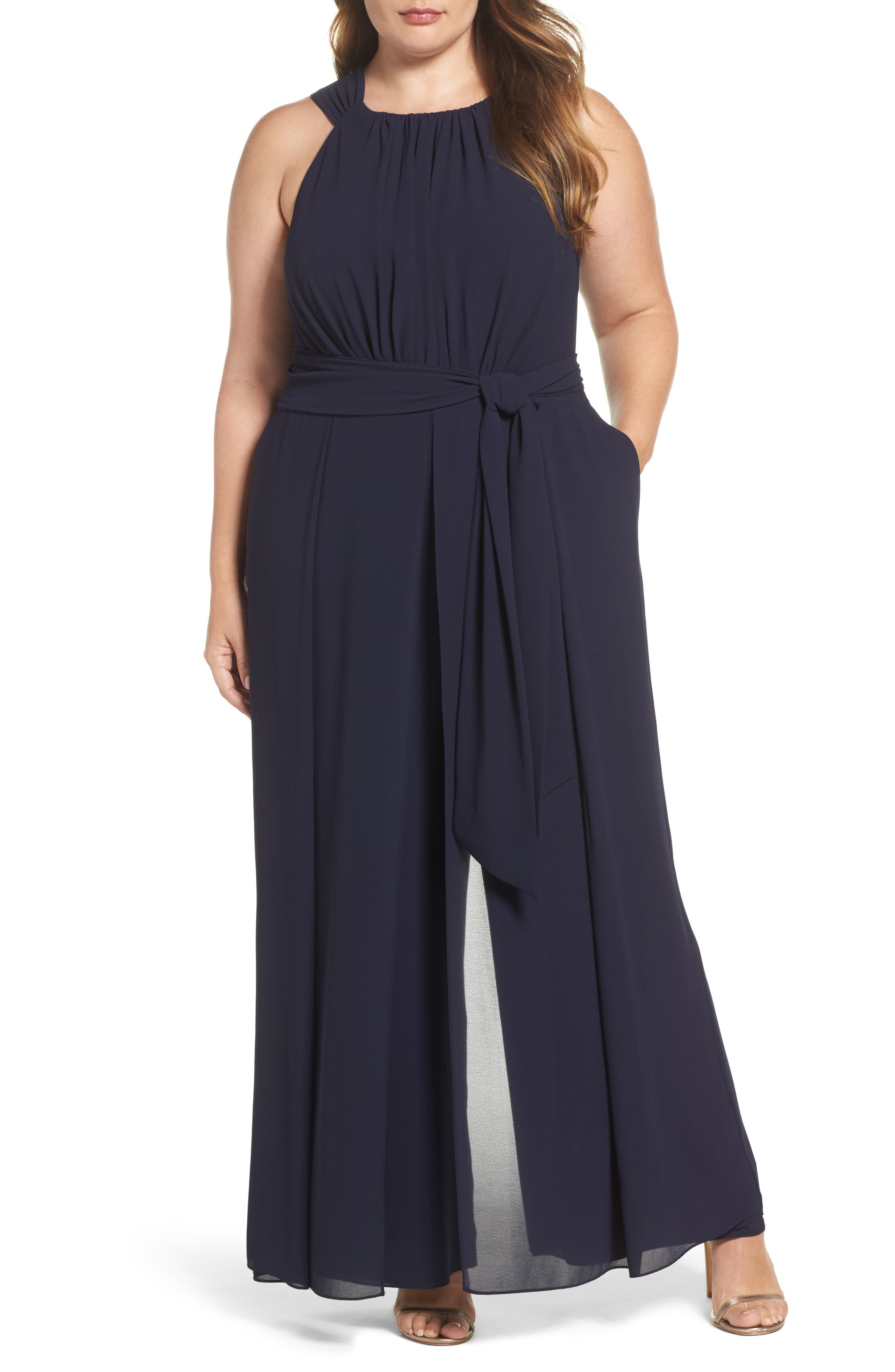Vince Camuto Chiffon Halter Jumpsuit (Plus Size) Nordstrom