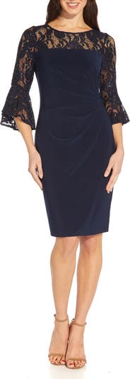 Adrianna Papell Bell Sleeve Sequin Lace Jersey Sheath Dress