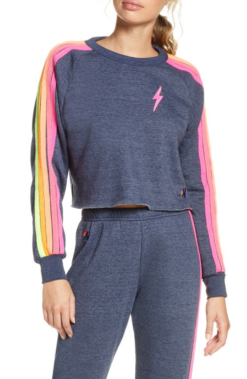 Bolt Crop Sweatshirt in Heather Navy Neon
