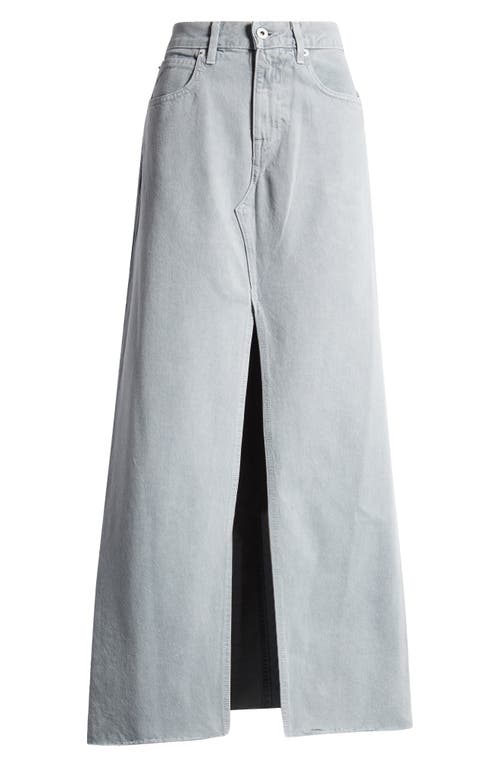 Raw Hem Denim Maxi Skirt in Dove Gray