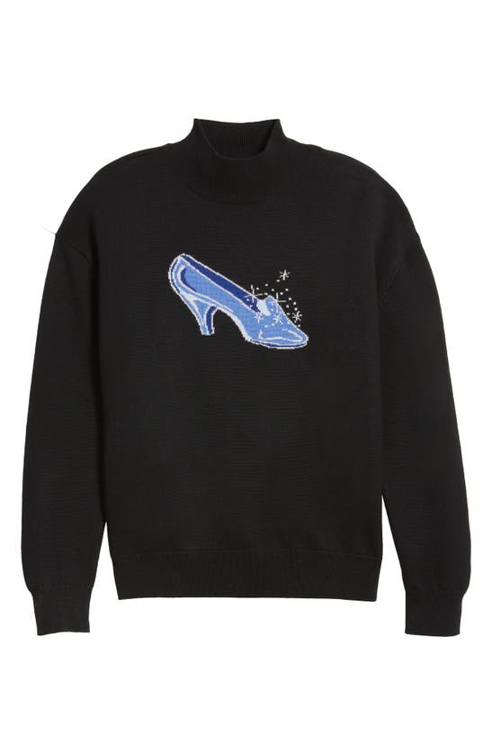 Sandy Liang X Disney 'cinderella' Slipper Intarsia Lambswool Mock Neck Sweater In Black