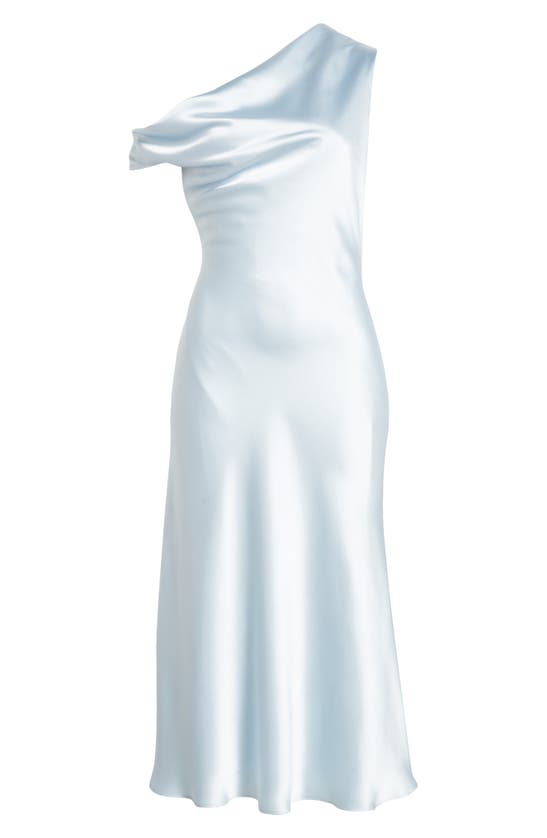 Shop Amsale One-shoulder Satin Midi Dress In Ice