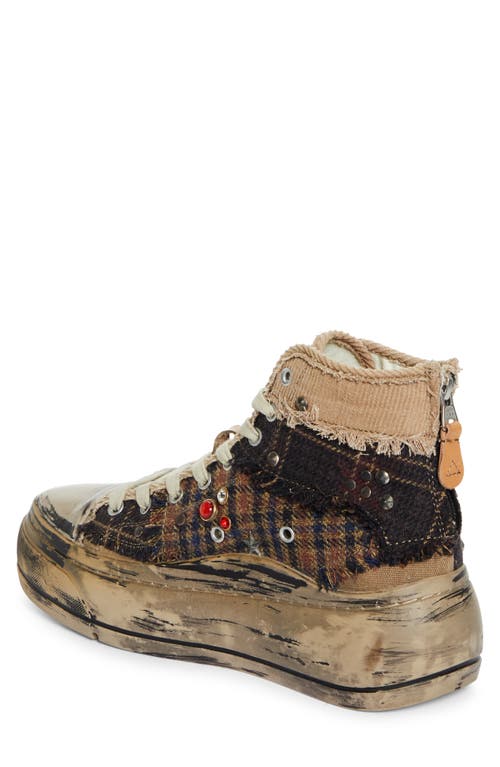 Shop R13 Platform High Top Sneaker In Plaid Patchwork With Studs