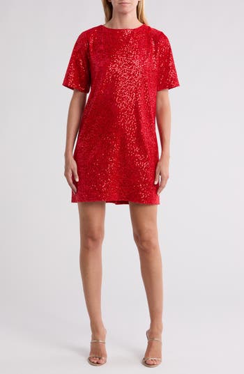 WISHLIST WISHLIST ELBOW LENGTH SLEEVE SEQUIN A-LINE COCKTAIL DRESS