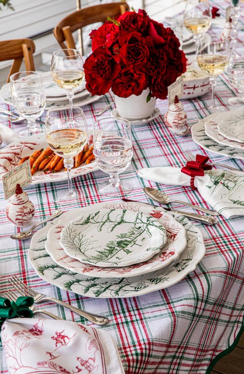 Juliska Merry Tartan Tablecloth, 60" X 120" In White/mulberry