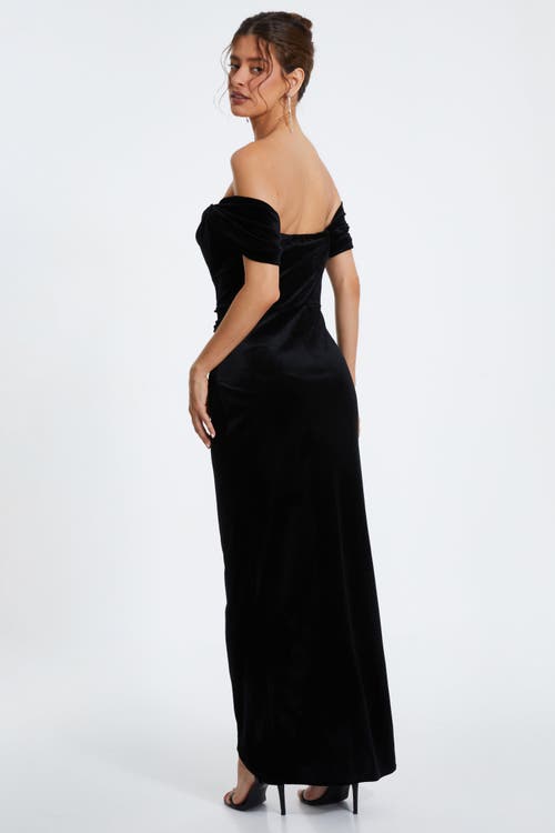 Shop Quiz Velvet Cowl Bardot Maxi Dress In Black