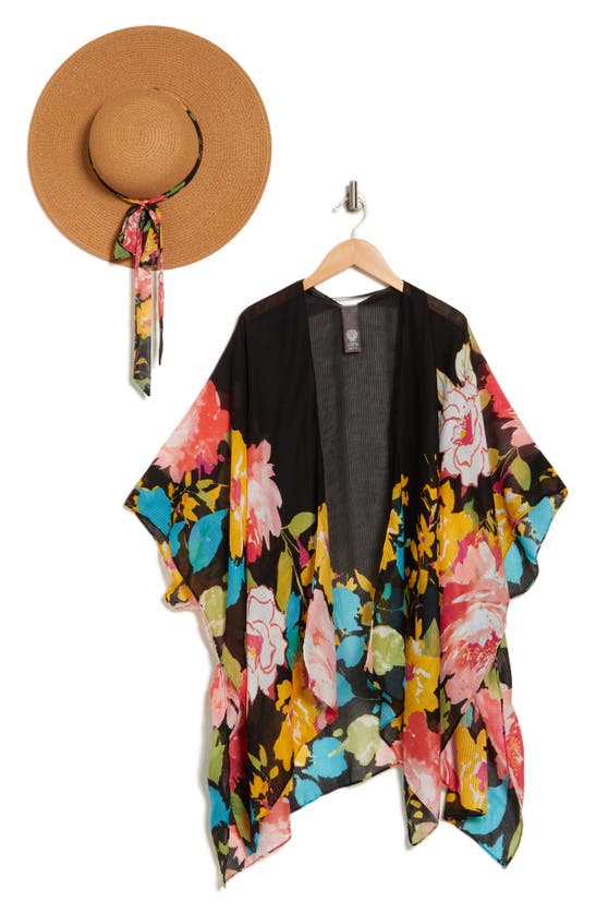 Shop Vince Camuto Floral Topper & Sun Hat Set In Black Multi