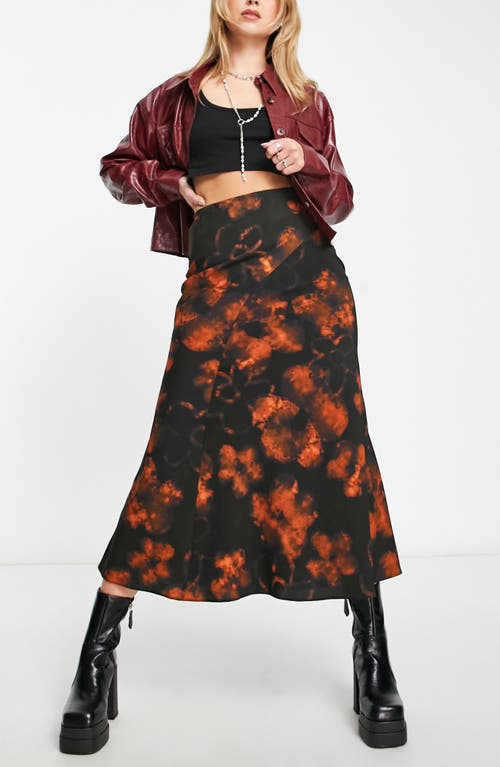 ASOS DESIGN Abstract Floral Midi Skirt in Black