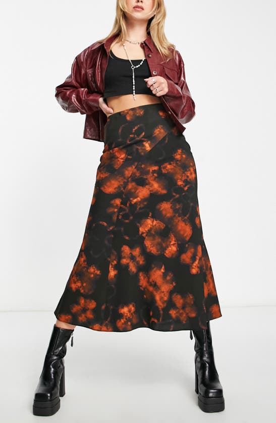 Asos Design Chiffon Midi Skirt In Dark Blurred Floral-multi