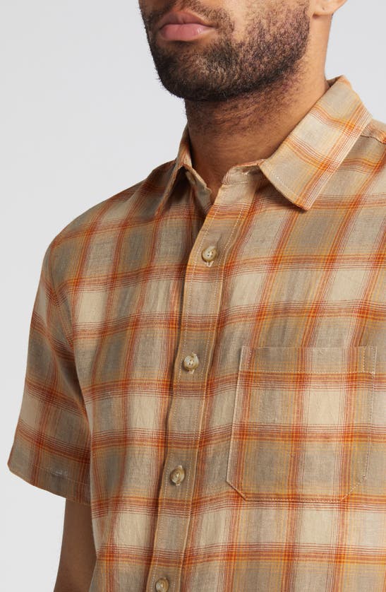 Shop Pendleton Dawson Plaid Short Sleeve Linen Blend Button-up Shirt In Earth/ Tan/ Rust Plaid