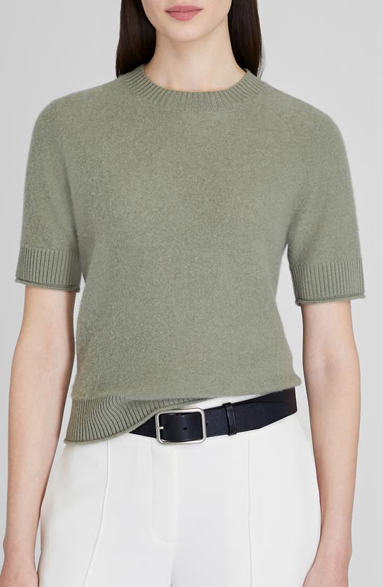 Club Monaco Short Sleeve Boiled Cashmere Sweater In Sage/ Sauge