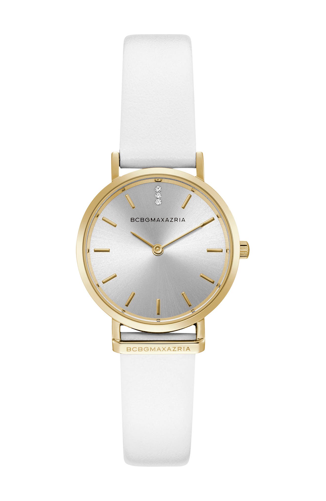 Bcbg Crystal Embellished Leather Strap Watch, 30mm In White