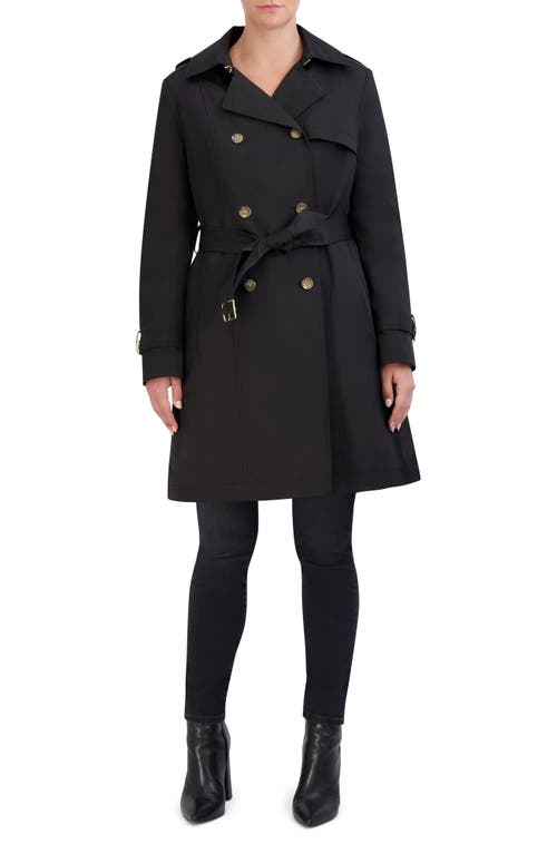 Cole Haan Signature Insulated Double Breasted Hooded Trench Coat in Black