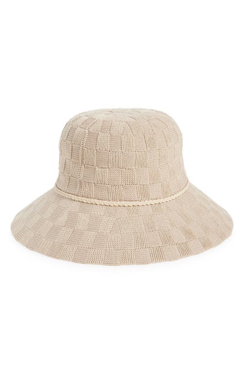 Nine West Checkerboard Wide Brim Cloche In Bone