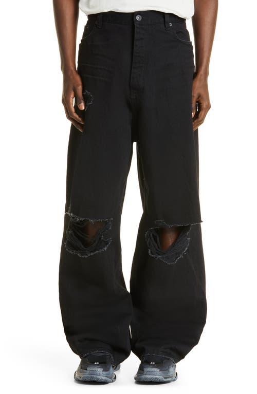 Balenciaga Destroyed Ripped Straight Leg Jeans in Rubber Black