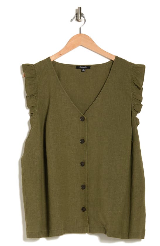 MADEWELL LINEN BLEND RUFFLE BLOUSE