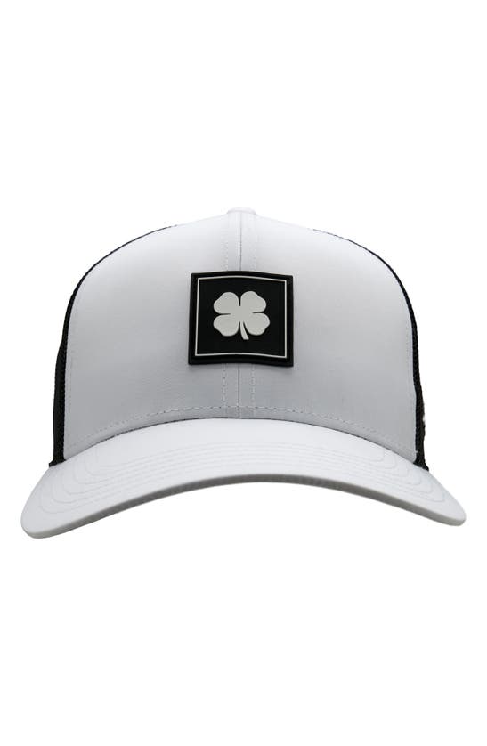 Black Clover Luck Square Patch Snapback Trucker Hat In White