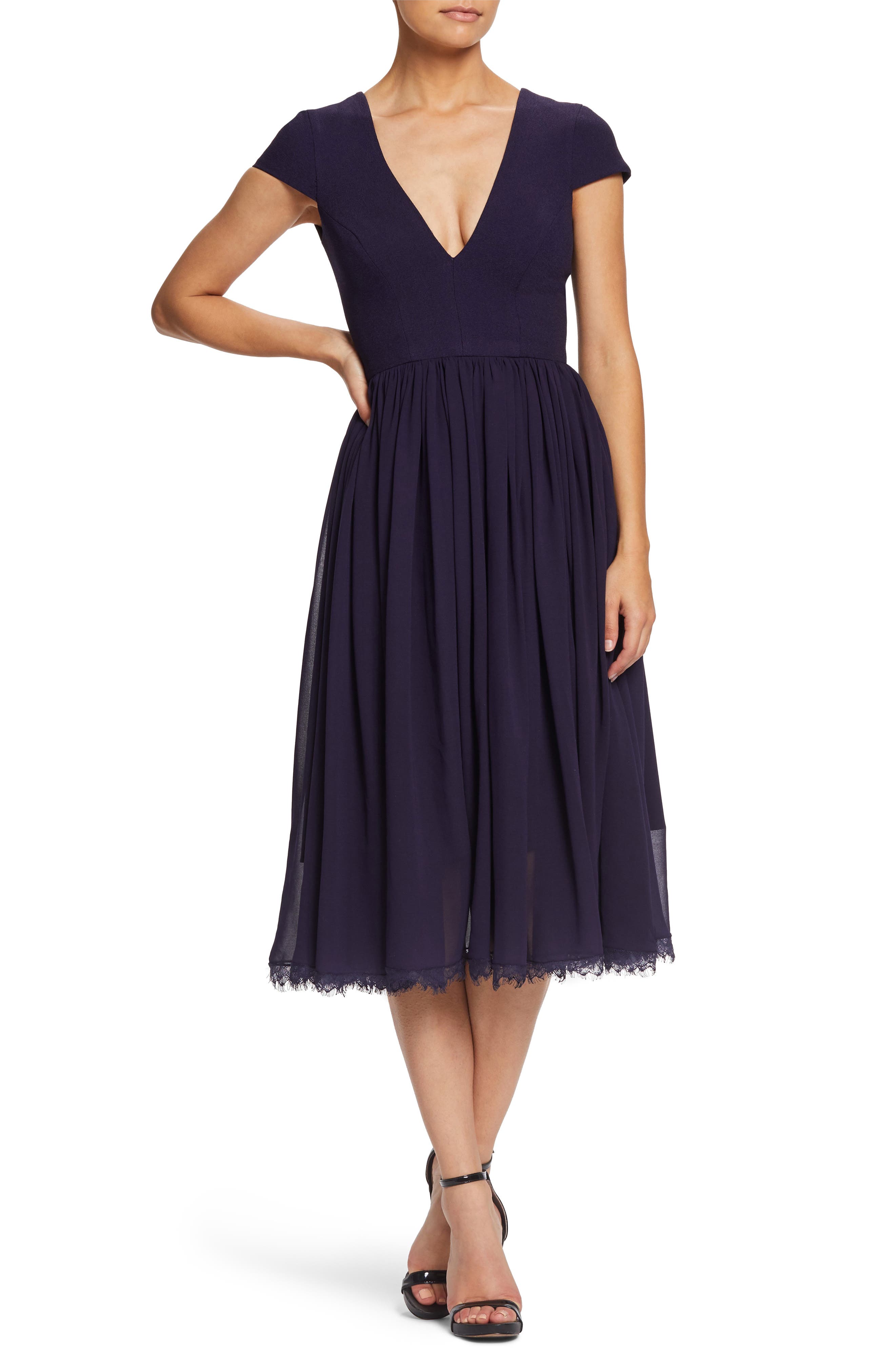 Dress The Population Corey Chiffon Fit & Flare Dress, Purple