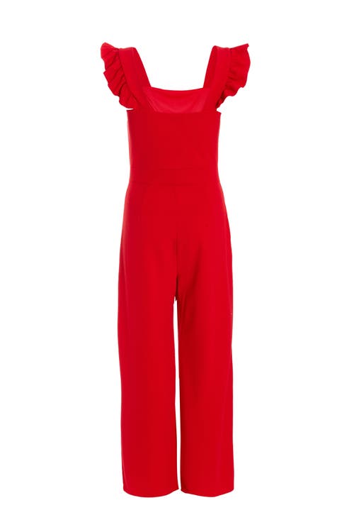 Quiz Scuba Crepe Frill Sleeve Chain Belt Palazzo Jumpsuit In Red