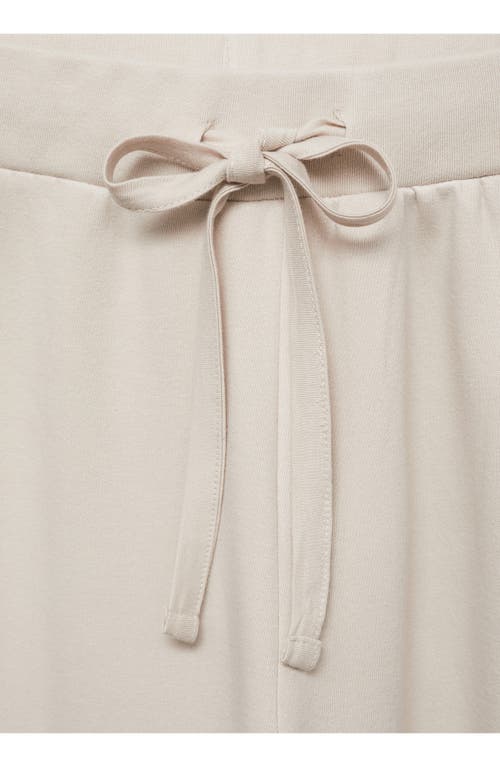 Mango Cotton Blend Wide Leg Drawstring Pants In Sand