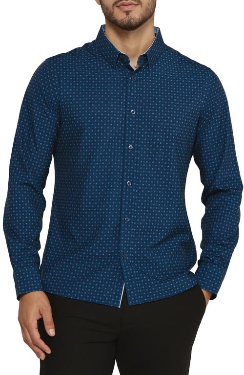 7 Diamonds Amis Medallion Print Performance Button-Up Shirt Navy at Nordstrom,