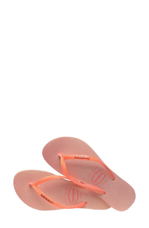 Shop Havaianas Slim Glitter Flip Flop In Peach Rose