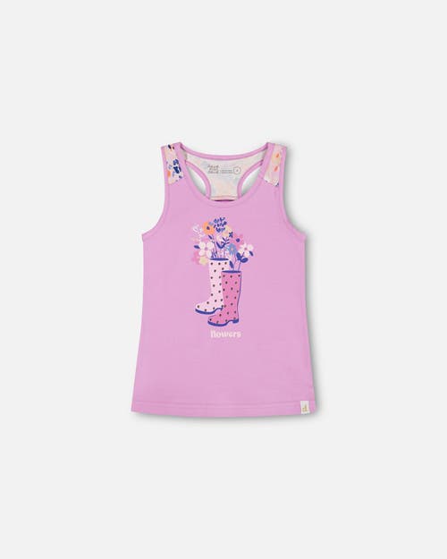 Deux Par Deux Girl's Organic Cotton Tank Top With Print Lavender at Nordstrom