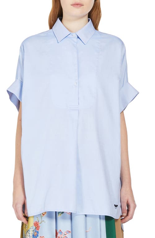 Shop Weekend Max Mara Brema Short Sleeve Cotton Button-up Shirt In Light Blue