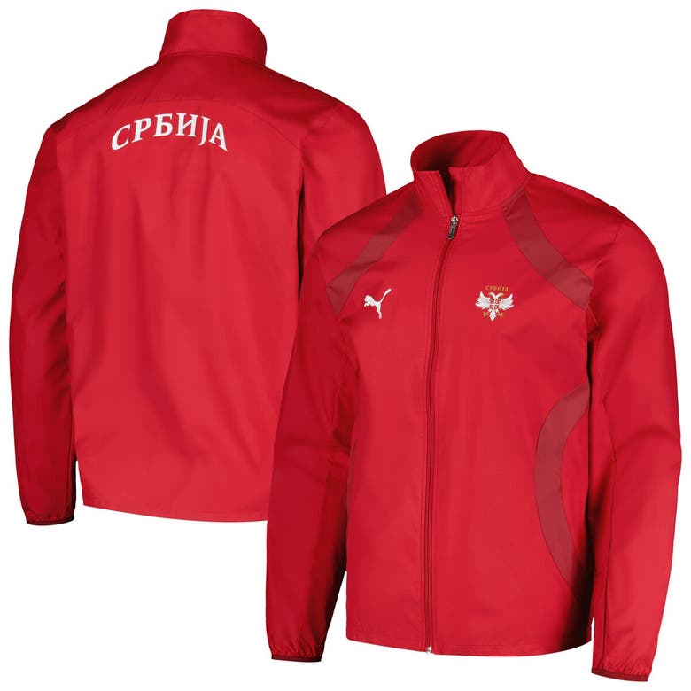 Shop Puma Red Serbia National Team 2024 Pre-match Full-zip Hoodie Jacket