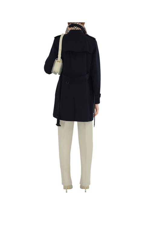 Burberry Short Kensington Heritage Trench Coat In Blue
