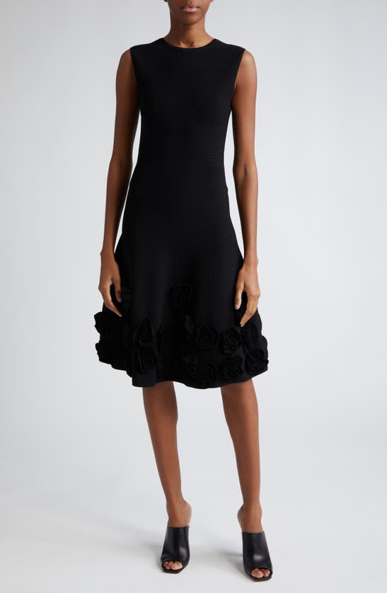 Lela Rose Penelope Midi Dress With Floral Applique Detail In Black