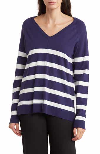 H HALSTON Stripe V-Neck Sweater