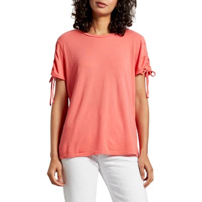 Michael Stars Taryn Ruched Sleeve Tee, Coral