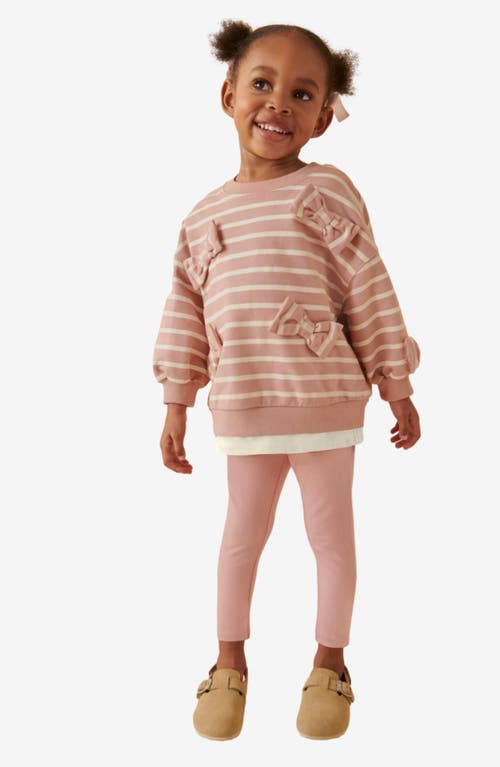 Shop Next Kids' Stripe Bow Accent Cotton Sweatshirt & Leggings Set In Pink