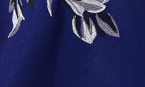 Shop Misook Floral Embroidery Long Sleeve A-line Dress In Starry Night Blue