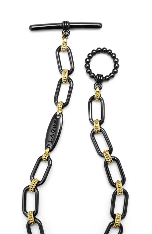 Lagos Signature Caviar Black Ceramic Link & Diamond Bracelet In Black